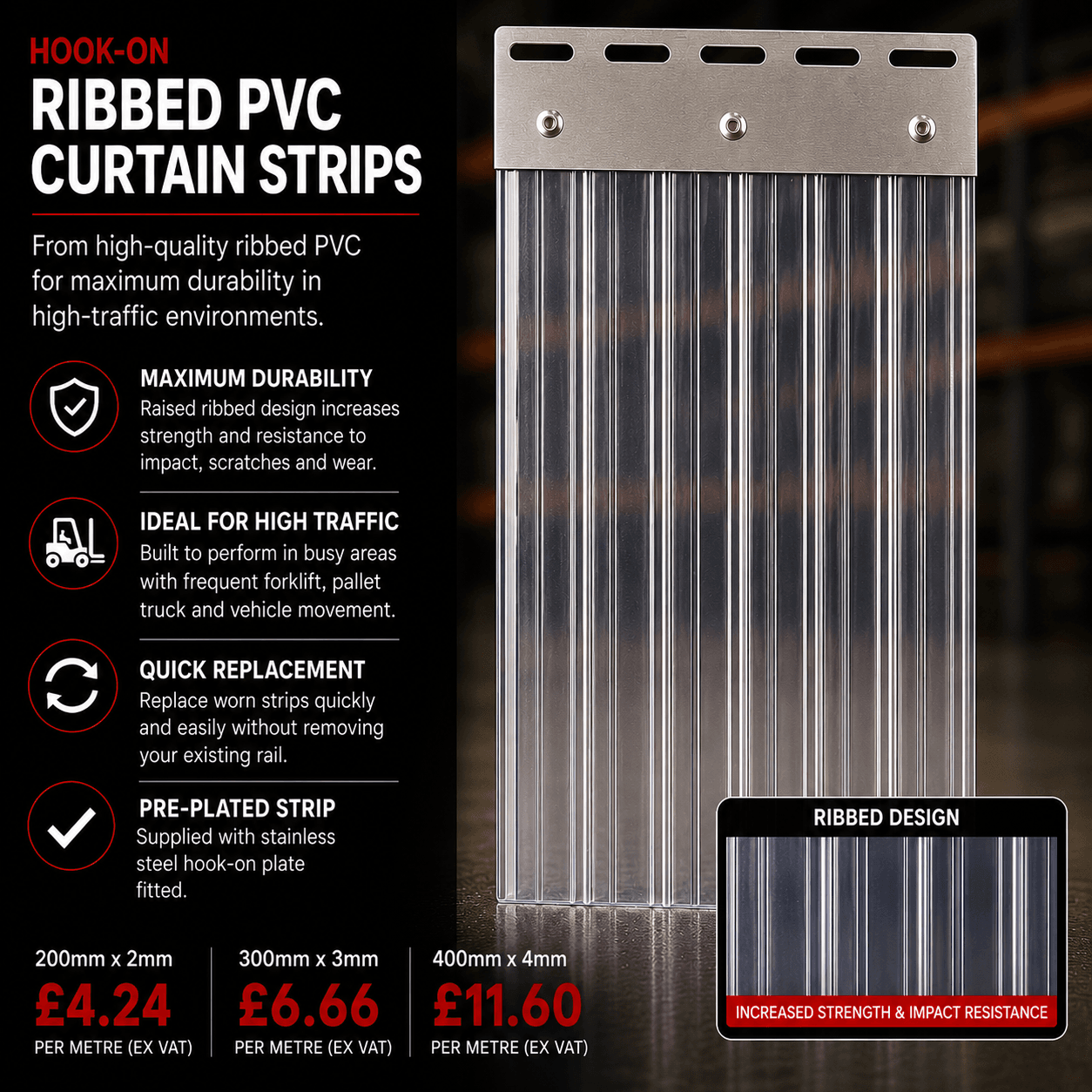 Hook On Ribbed PVC Curtain Strips