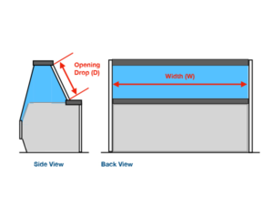 Diagram showing How To Measure A Deli-Counter Cabinet For A Strip Curtain copy
