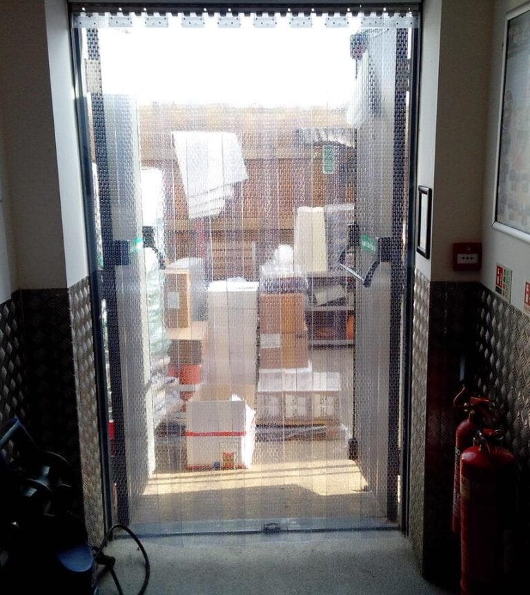 perforated pvc strip curtains in doorway