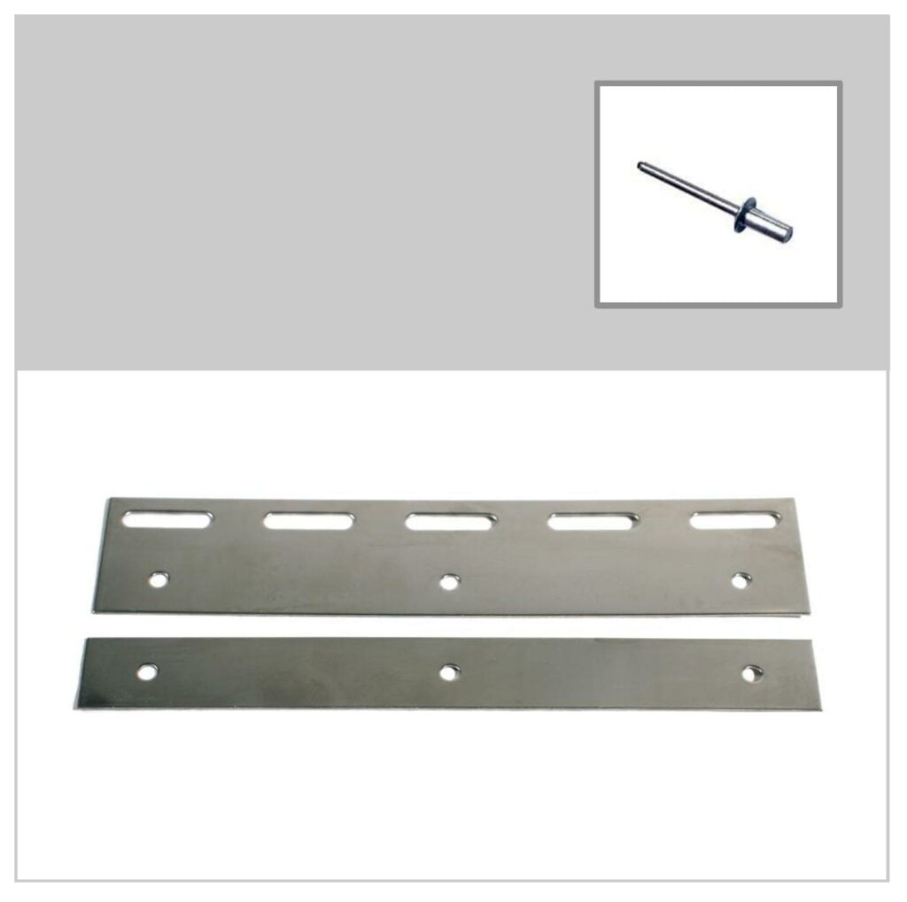 Stainless steel hook-on plate sets for PVC strip curtains