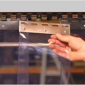 A DIY hook-on PVC strip curtain kit laid out next to a professionally installed made-to-measure curtain system