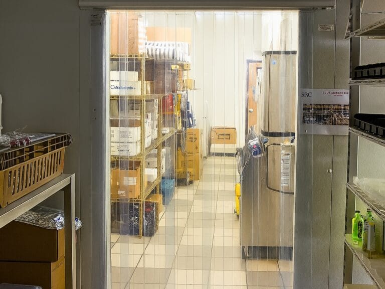 cold storage pvc strip curtains in a fridge unit
